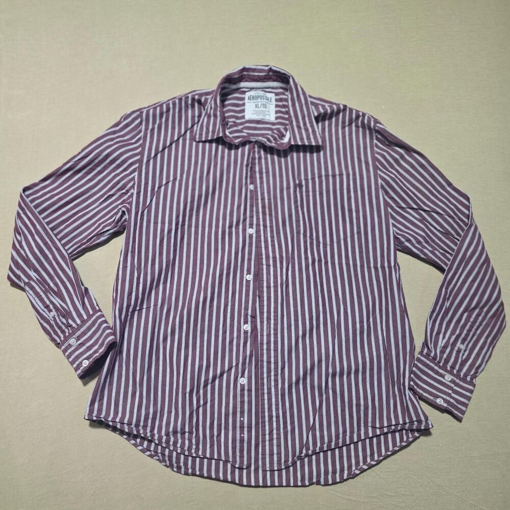Aeropostale men's button down shirt size XL burgundy maroon striped